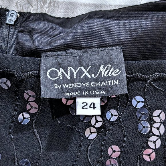 Sequin Embroidered Vintage 90s Square Neck Little Black Dress 24 Party Prom Glam - Picture 7 of 7